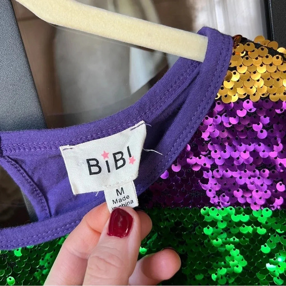 Queen of Mardi Gras sequin tshirt dress short sleeve gold purple green Louisiana - Picture 3 of 7